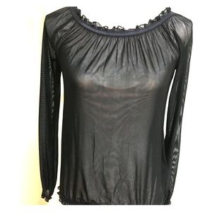 Bebe sheer black top Size S satin ribbon detail